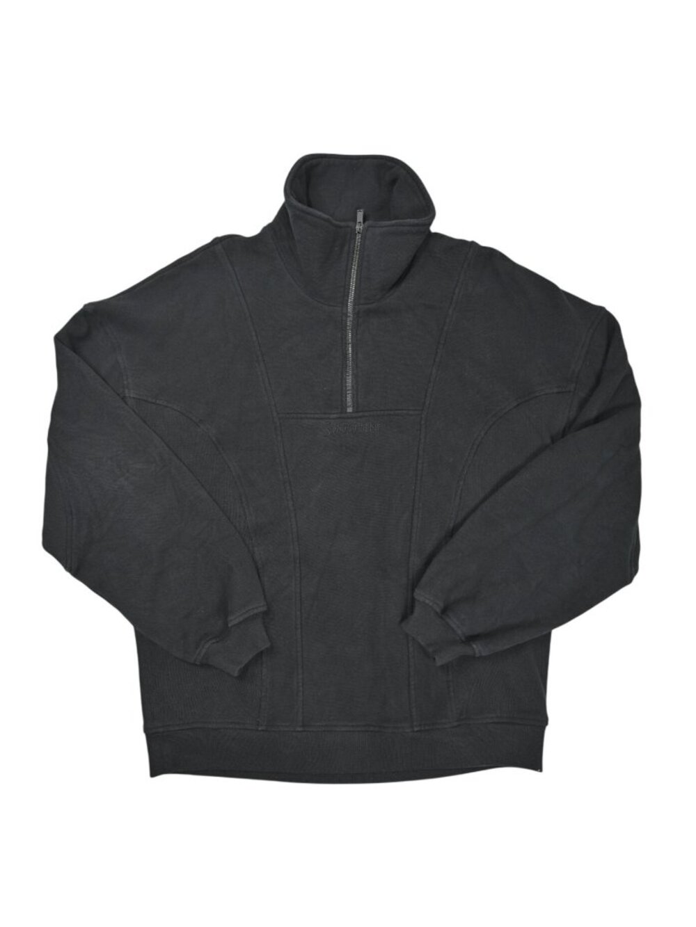 Saint Laurent Paris Quarter Zip Cotton Fleece Sweatshirt in Black